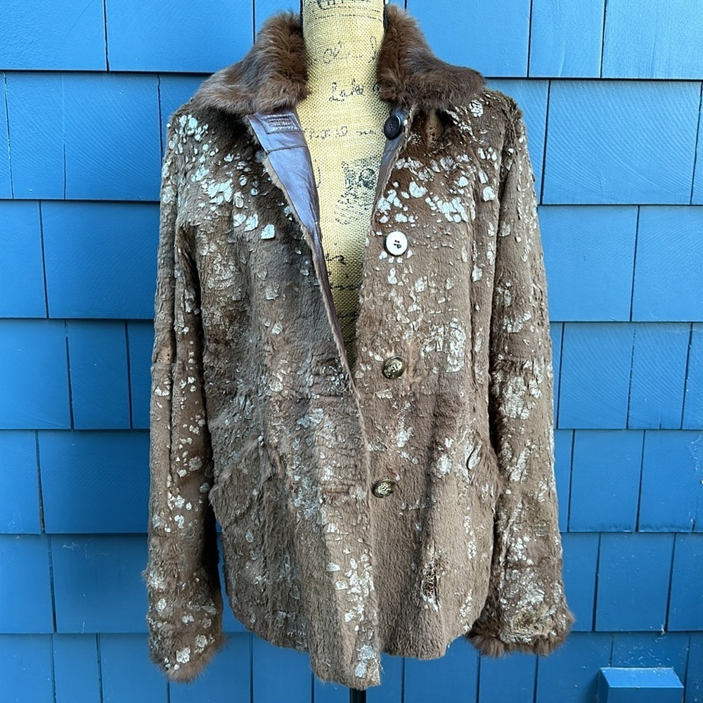 🤎🤎🤎Vintage leather rabbit fur reversible tan brown dark handmade bespoke - Picture 9 of 16
